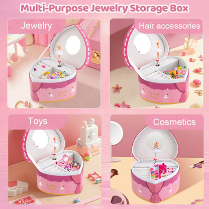 Unicorn Music Jewelry Box Heart-Shaped With Spining Ballet Dancer Doll Multi Purpose Storage Music Box Christmas Gifts for Girls