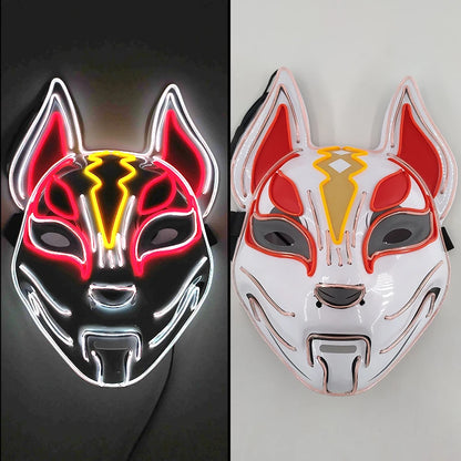 Glowing  Demon Slayer Mask Cosplay Japanese Cartoon Neon Light Samurai Mascara Luminous Led Fox Mask for Halloween Christmas