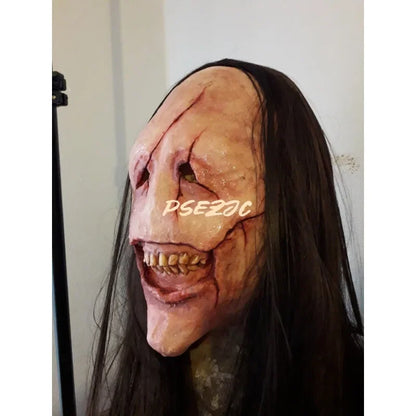 Halloween Horror Long Hair Devil Mask Red Face Devil Mask Toothed Devil Latex Long Hair Mask Theme Party