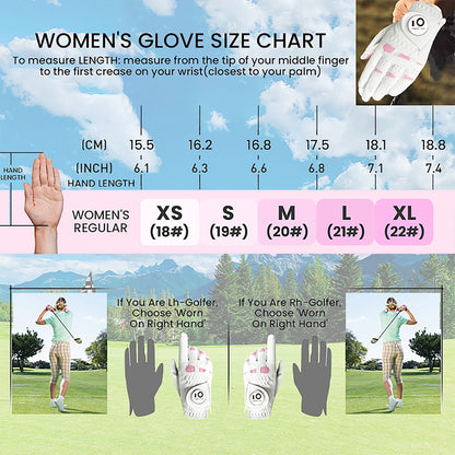 2 Pack or 1 Pair Cabretta Leather Womens Golf Gloves With Ball Marker Left Right Hand Extra Grip Ladies Sizes S M L XL
