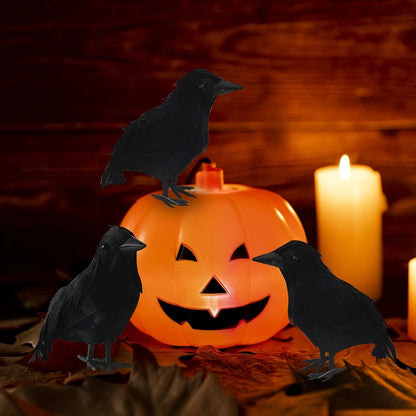 3pcs Halloween Black Crows Feathered Crows Halloween Decorations Crows Realistic Looking Ravens Large Black Crow