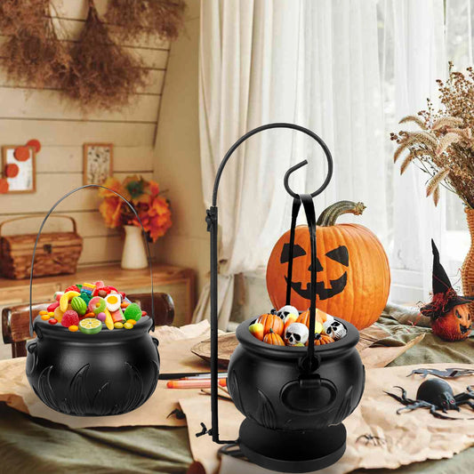 1set Halloween Decoration Party Witch Cauldron Indoor and Outdoor Props With Stand and Black Plastic Bowl Candy Party Gifts