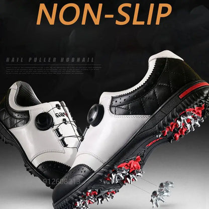 PGM Genuine Leather Golf Shoes for Men Waterproof Golf Sneakers Anti-Slip Nail Sports Footwear Male Rotating Buckle Shoes