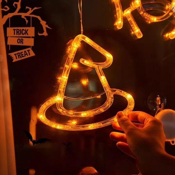 2025 Halloween LED Sucker Lamp Window Hanging Pumpkin Ghost Witch Hat Eye Ball Spider Decor for Home Party Scary Decorations