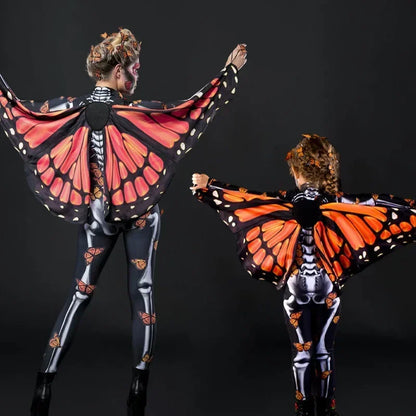 Women Halloween Skeleton Butterfly BodySuit Adult Kid Scary Costumes Cosplay Devil Jumpsuit Carnival Party Baby Girl Rompers