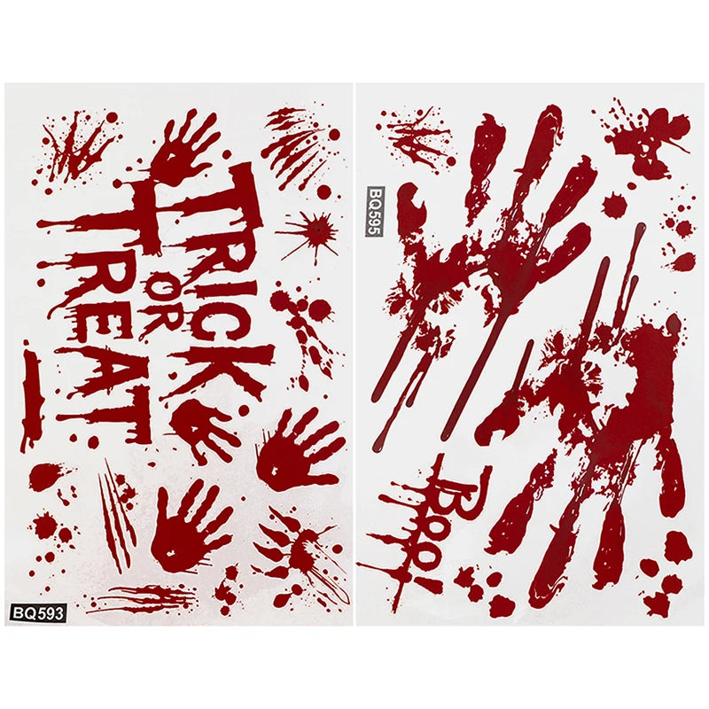 Halloween Decorations Window Stickers Reusable Bloody Handprint Footprint Horror Sticker Scary Realistic Tattoo Stickers Decors