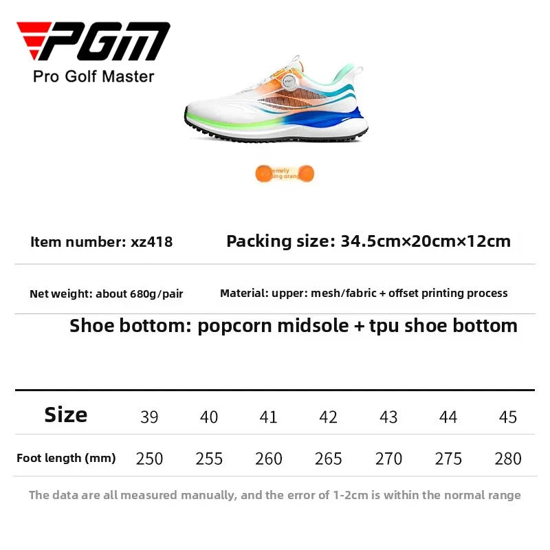 PGM Men's Golf Shoes Summer Breathable Knob Lace Outdoor Sports Sneakers XZ418