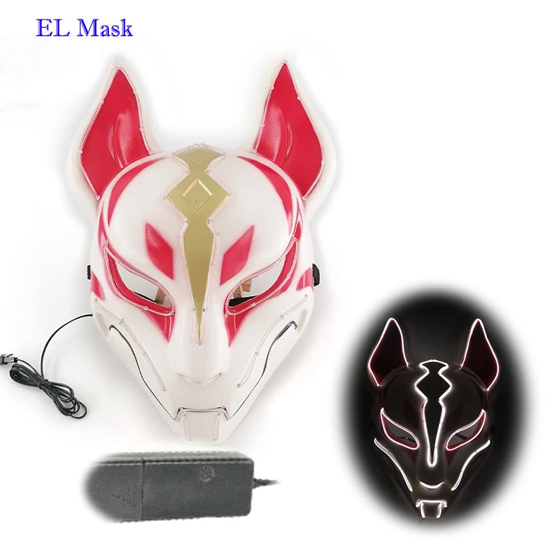 Anime Expro Decor Japanese Fox Mask Neon Led Light Cosplay Mask Game Theme Party Cos Dance DJ Payday Costume Props