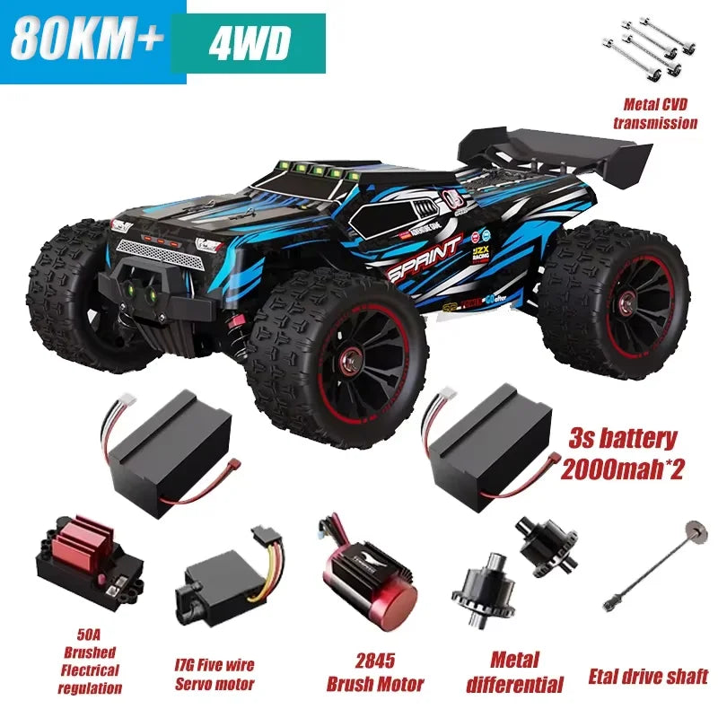 Rc Car Off Road 4x4 High Speed 80km/H Remote Control Car With LED Headlight Brushless 4WD 1/14 Monster Truck Toys for Boys Gift