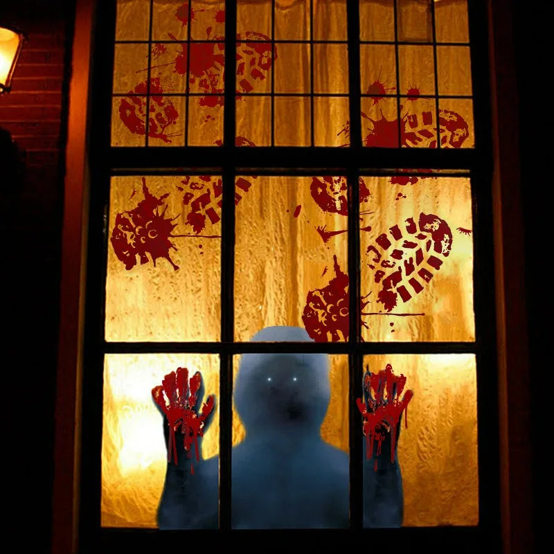 Halloween Decorations Window Stickers Reusable Bloody Handprint Footprint Horror Sticker Scary Realistic Tattoo Stickers Decors