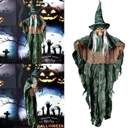 Halloween Talking Witch Outdoor Spooky Scary Witch Animatronic Voice Controlled Glowing Screaming Decoration Haunted House Decor