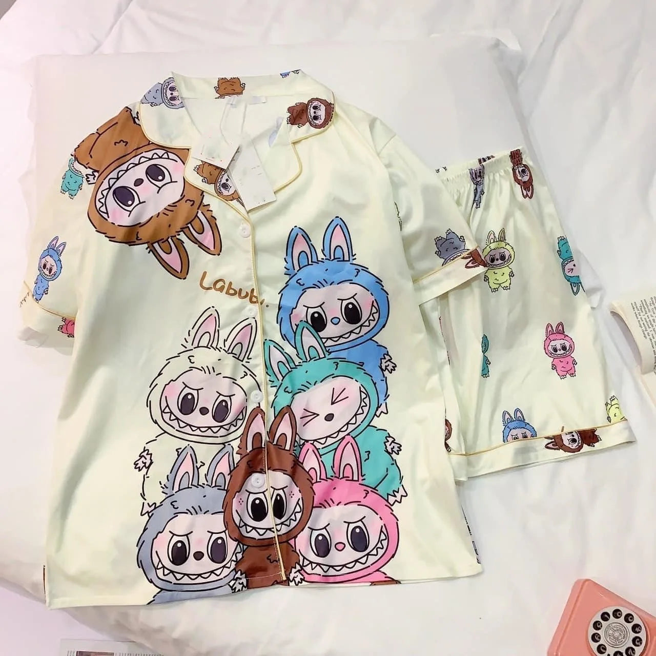 Cartoon Labubu New Pajamas Ladies Spring and Autumn Long Sleeve Suit High Sense Cartoon Fun Cardigan Home Clothes Women