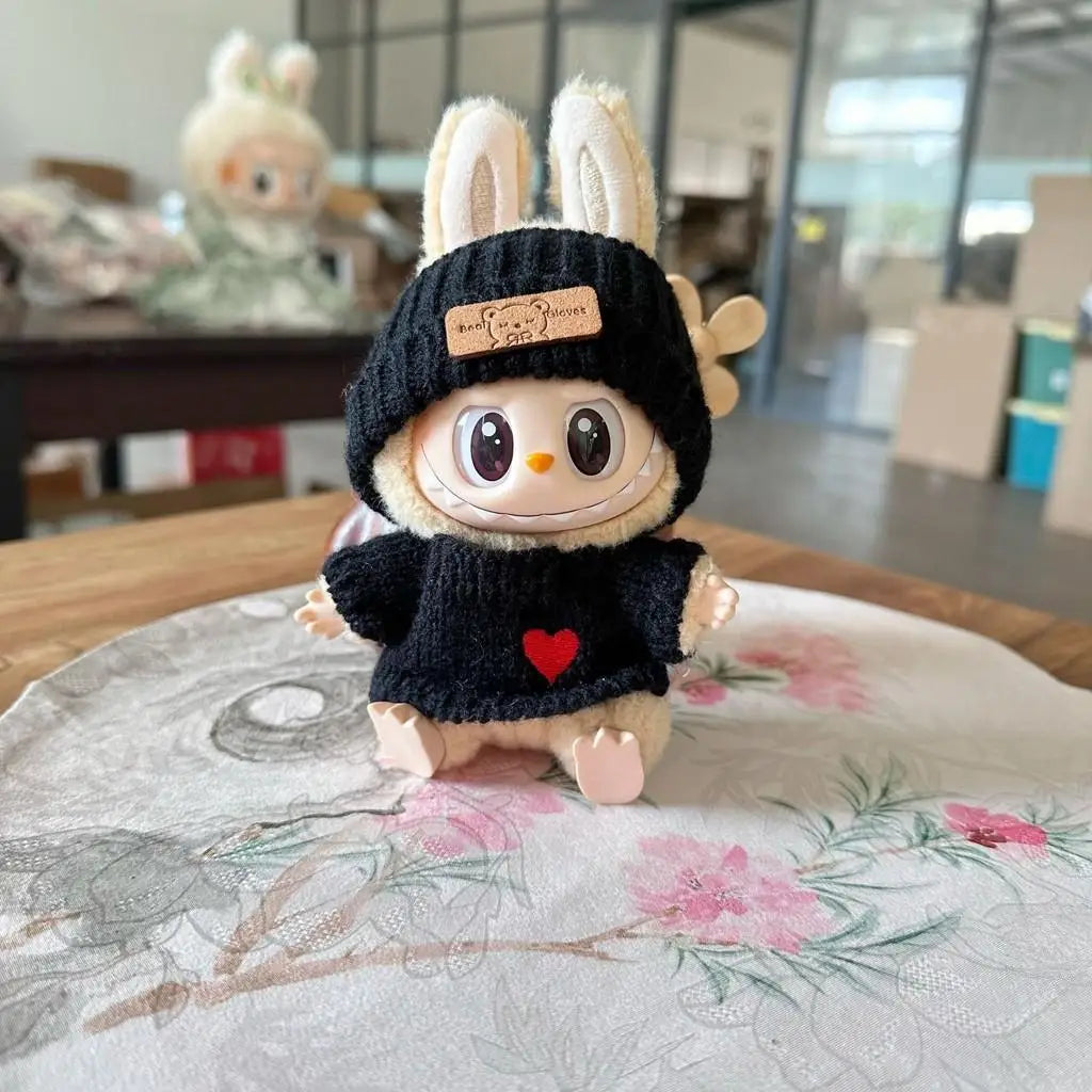 For 17cm Labubu Doll Outfit Clothes Bear Label Hat Love Sweater Set Cute Decoration Little Clothes