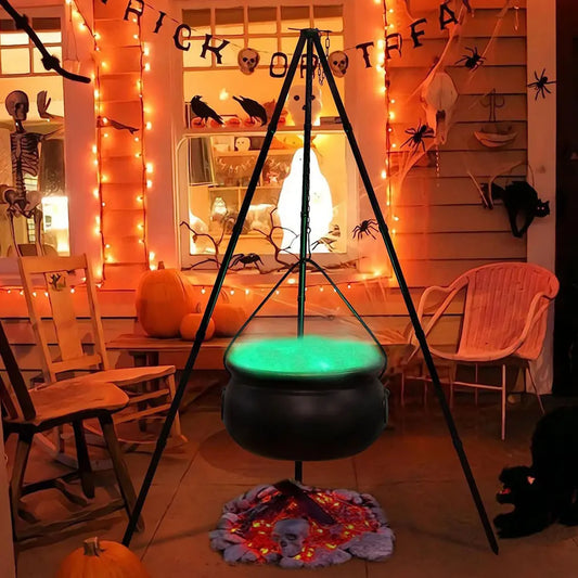 Large Witch Cauldron on Tripod With Led String Light Halloween Party Decor Outdoor Hocus Pocus Candy Bowl Bucket Home Yard Porch