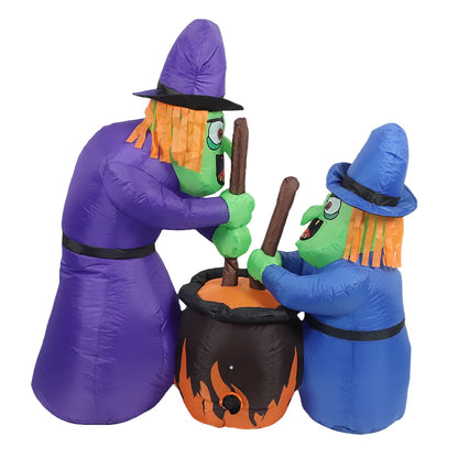 5Ft Halloween Inflatable Two Witches and Cauldron Decoration With Light, Inflatable Yard Decor Blow Up With Build-In LEDs