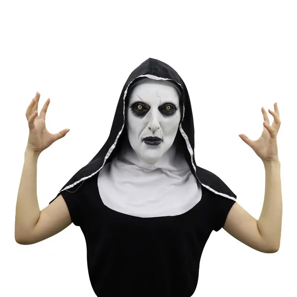 1 Set Halloween Headgear Scary Nun Emulsion Headgear Halloween Thriller Cosplay Costume the Horror Scary Nun Latex Mask Party
