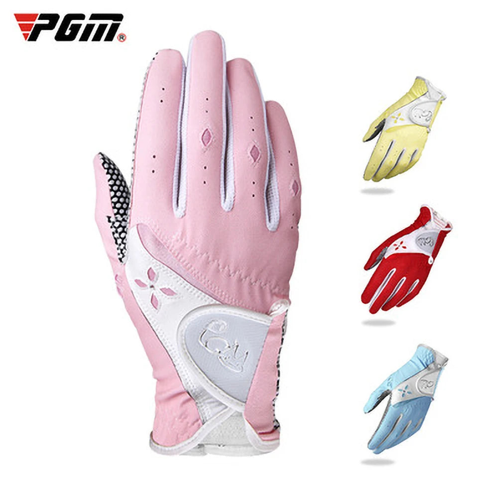 PGM Golf Microfiber Gloves Ladies Golf PU Leather Belt Non-Slip Particles Breathable Sunscreen Ultra-Light Left Right Hand Glove