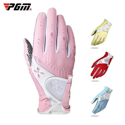 PGM Golf Microfiber Gloves Ladies Golf PU Leather Belt Non-Slip Particles Breathable Sunscreen Ultra-Light Left Right Hand Glove