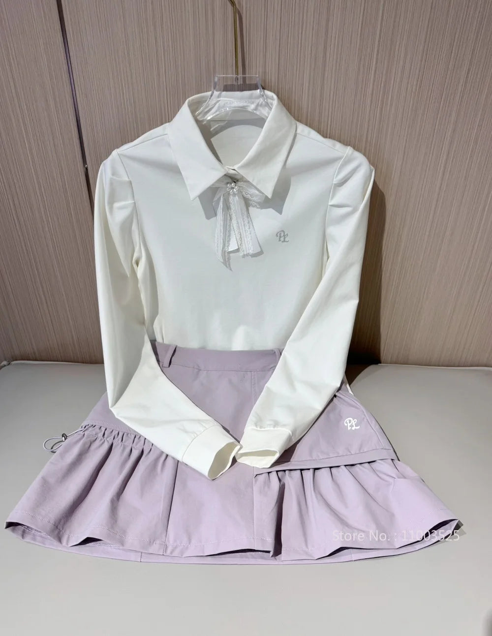 PL Women Long Sleeve Golf Polo Shirts Ladies Autumn New T-Shirt Bowknot Lapel Sports Top Ladies Cargo Short Skirts Slim Skort