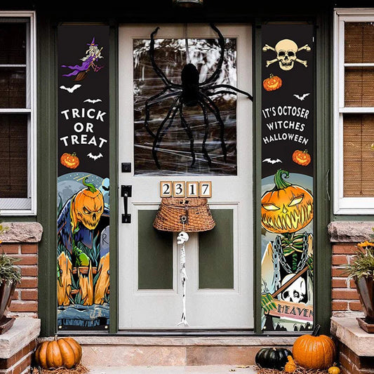 Mexican Day of the Dead Halloween Couplet Scary Skeleton Couple Flag Halloween Decoration Hanging Flag Banner Door Decor