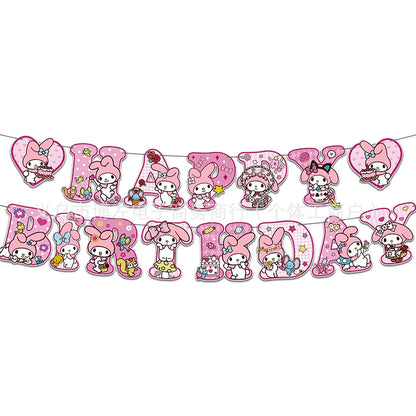 Sanrio Melody Theme Children'S Birthday Party Decoration Flag Streamer Disposable Meal Girl Dinner Party Set Plate Tablecloth