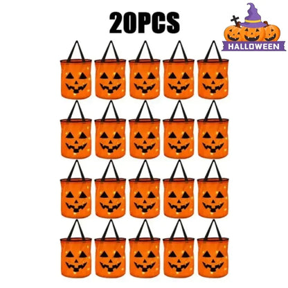LED Halloween Candy Bucket Glow in the Dark Trick or Treat Bag With Handle Reusable Party Favor Pail for Kids Adults