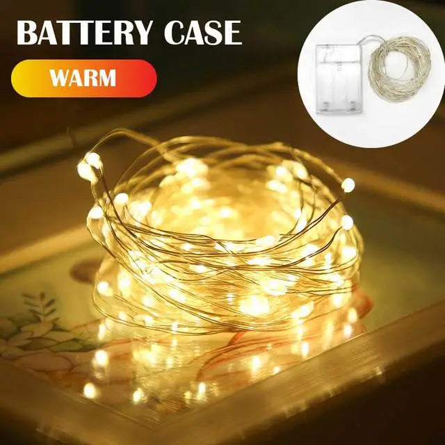 5 Colors LED Outdoor Light String Fairy Garland Battery Power Copper Wire Lights for Christmas Festoon Party Wedding