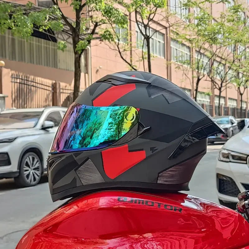 Orz Motorcycle  Full Face Helmet Dual Lens Racing Helmet Personality Horns Modular Flip Up Helmets DOT Approved