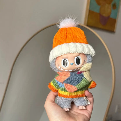 17cm Labubu Doll Clothes  Macaron Labubu Christmas Costumes Set V1 V2 Winter Christmas Sweater Scarf Set Clothing ﻿