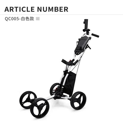 PGM Foldable Golf Bag Cart Four Wheels Aluminium Alloy Trolley With Umbrella Holder Bottle Cage Fixing Rope Manual Brake QC005
