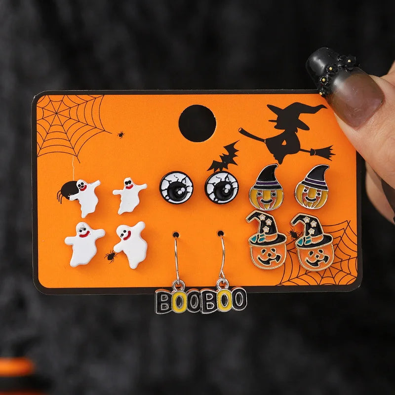 6pcs Women's Earrings Set Halloween Earrings for Women Fashion Creative Jewelry 2024 Bat Ghost Pumpkin Black Cat Stud Earrings