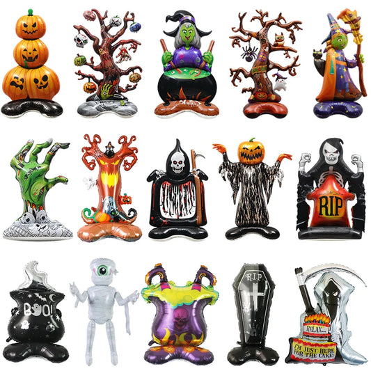Halloween Decoration Balloons Large Witch Ghost Grim Reaper Tombstone Pumpkin Inflatable Foil Balloon Halloween Party Supplies