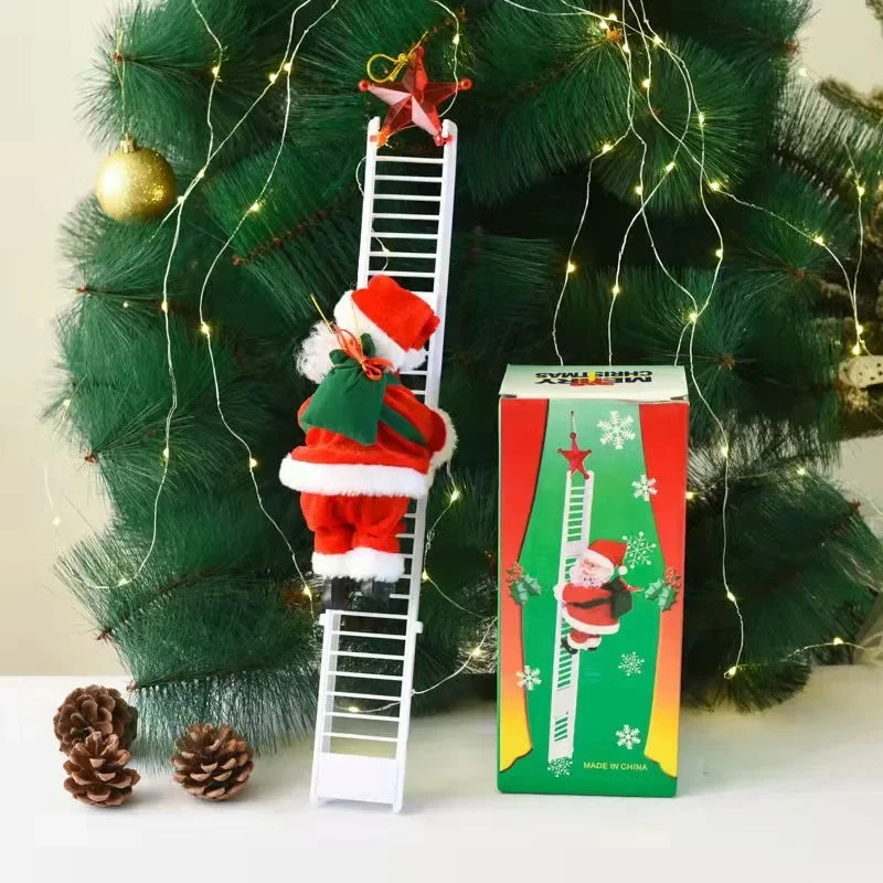 Electric Ladder Climbing Santa Claus Christmas Decoration Beads Figure Holiday Gift for Kids Outdoor Courtyard Store Party Decor