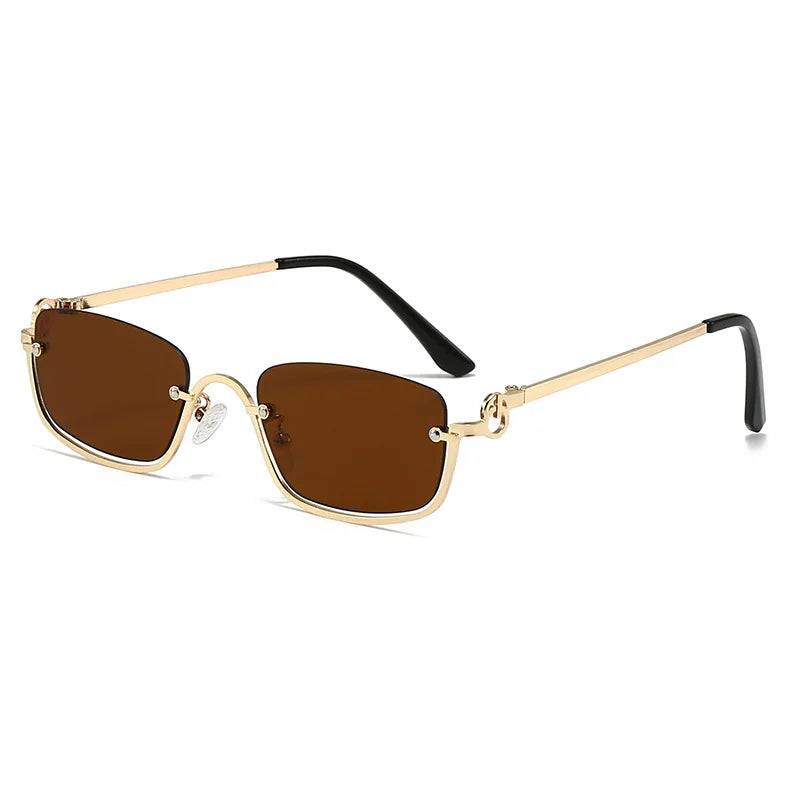 Fashion Small Square Women's Sunglasses Luxury Brand Metal Half Frame Sunglasses Woman Trend 2024 Vintage Black Pink Shades