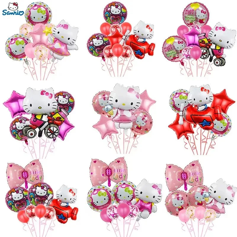 8Pcs Funny Sanrio Hello Kitty Balloon Cute Cartoon Anime KT Girl&Child Party Decoration Room Decoration Kawaii Holiday Gifts