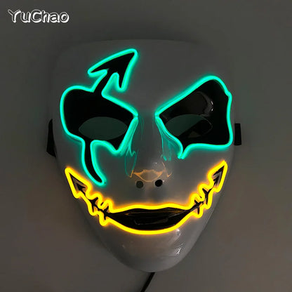 LED Hand-Painted Mask Halloween Carnival Masquerade Cosplay Horror Accessory Men's Mask Weird Face Mask Glowing Mascara Disfraz