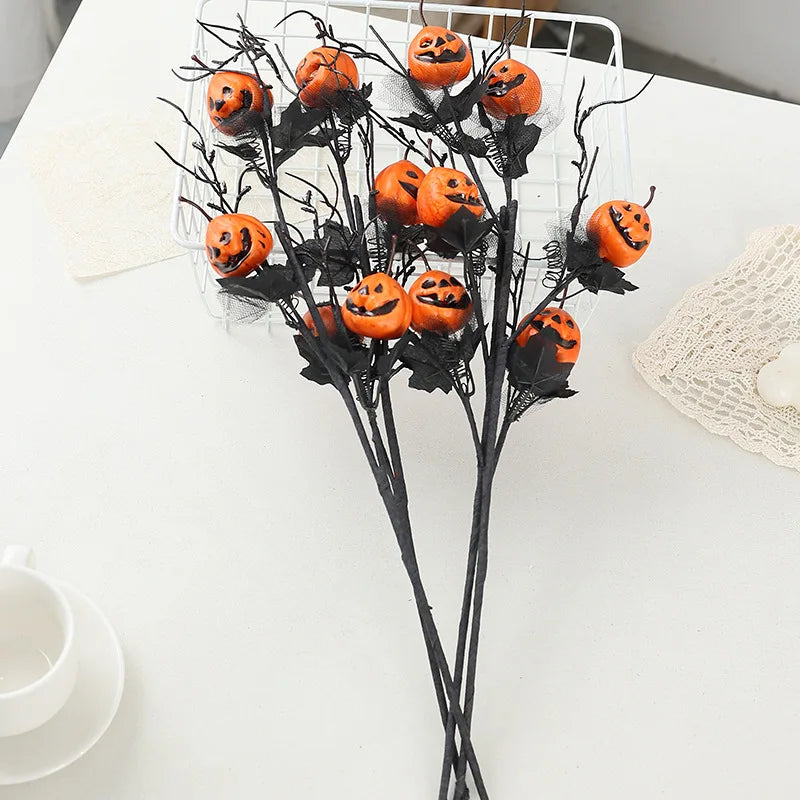 1/2pcs Halloween Branches Artificial Pumpkin Maple Leaf Stem Flowers Halloween Party Decoration for Home DIY Vase Photo Props