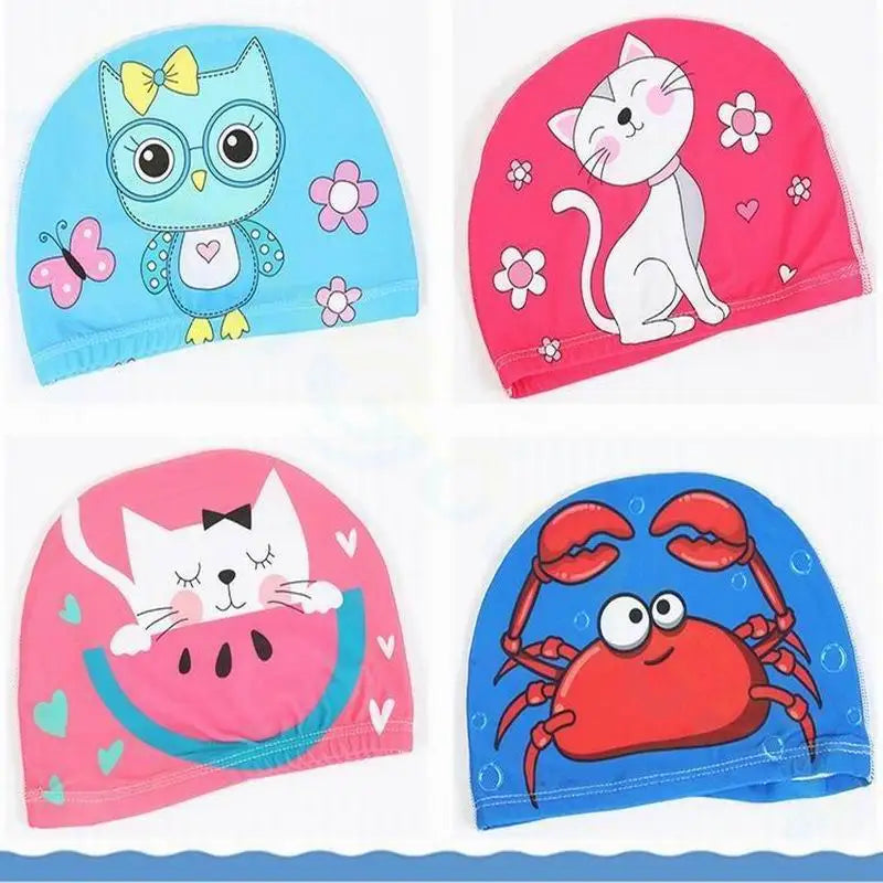 Cartoon Animal Children Swimming Cap Girls Boys Swimming Hat Elastic Kids Pool Swimming Cap 1-10 Years Old