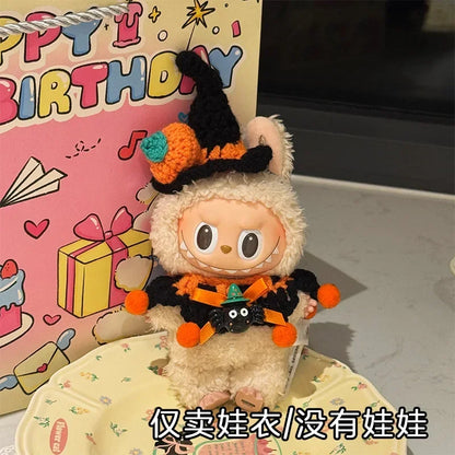 3.0 Labubu Clothes Halloween Knitted Pumpkin Bat Ghost Set for 15/17cm Doll Funny Necklace Accessories Christmas Halloween Gift