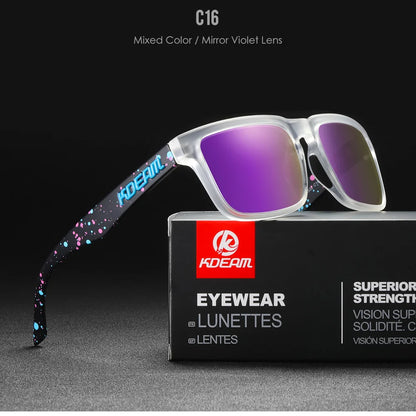 KDEAM Men's Polarized Sunglasses Fishing Lifestyles Mirrored Color Blocking Sun Glasses Women Legend Square Sunglass With Box