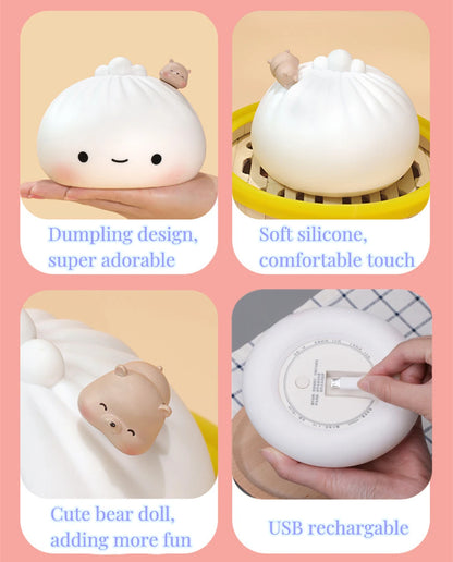 Cute Dumpling Night Light Dumpling Bun Lamp for Kids Rechargeable Silicone Nursery Lamp 7Colors Bedside Lamp for Bedroom Camping