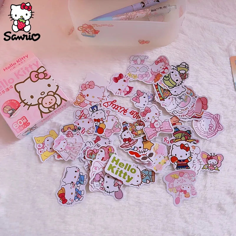 60Pcs Anime Stickers Sanrio Accessories Y2K Hello Kitty Things Kuromi Stickers Waterproof Cinnamoroll Pochacco Stickers Kid Toy