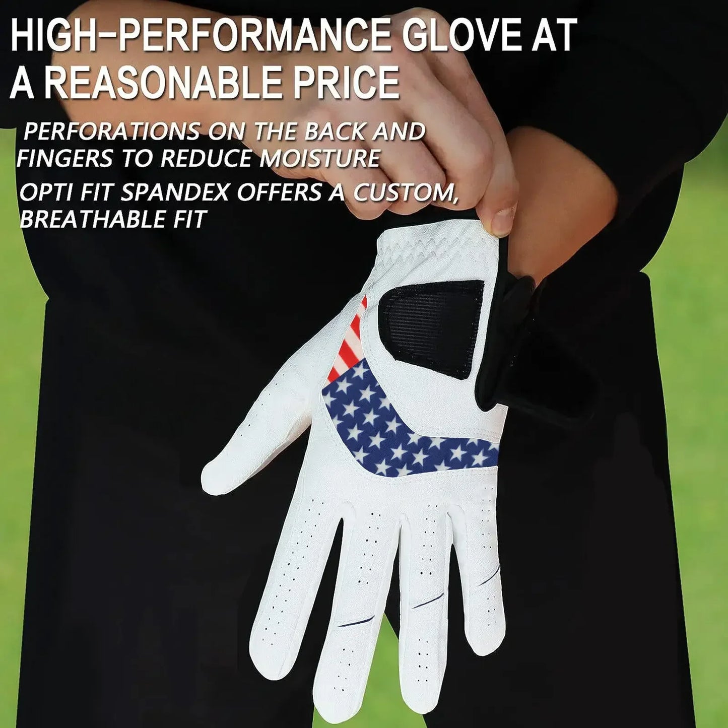 USA Flag Golf Gloves Men's Left Hand Right Hand Leather 5 Pack Golfer All Weather Grip