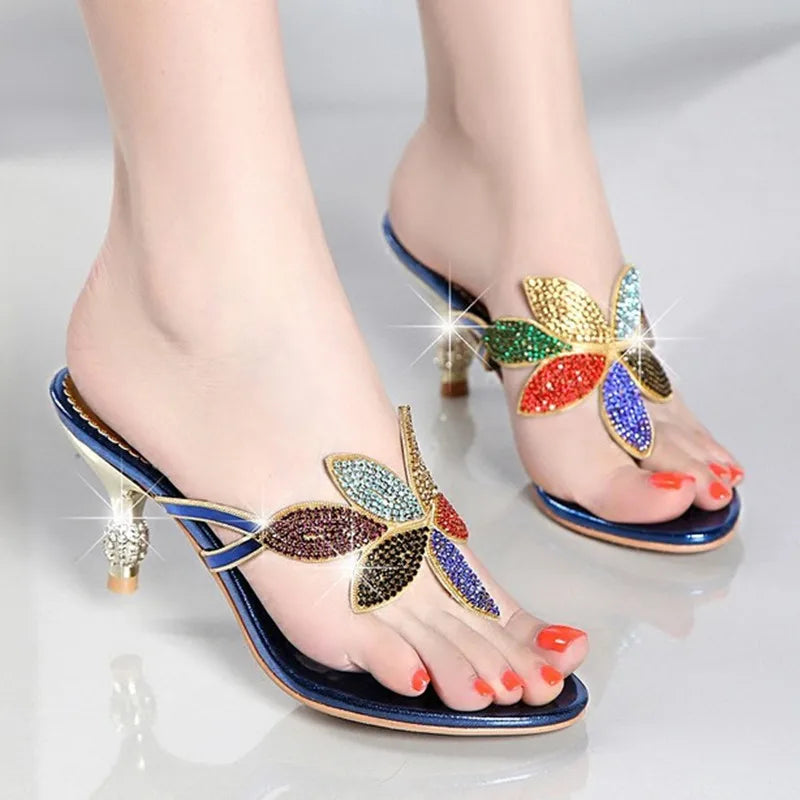 Water Diamond Slippers for Women Summer Outwear High Heel Bohemian Beach Shoes, Holiday Flip Flops, Sandals Wholesale 1