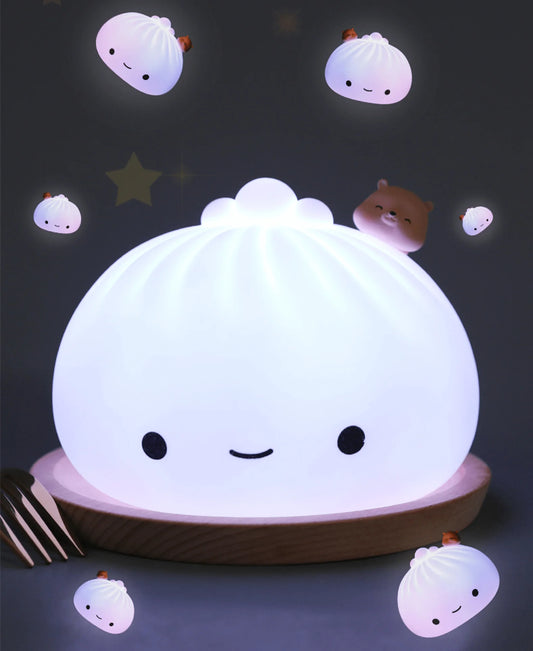 Cute Dumpling Night Light Dumpling Bun Lamp for Kids Rechargeable Silicone Nursery Lamp 7Colors Bedside Lamp for Bedroom Camping