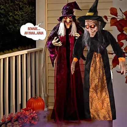 Halloween Life Size Talking Witch Purple Outdoor Spooky Animatronic Witch Sound Activation Halloween Decoration