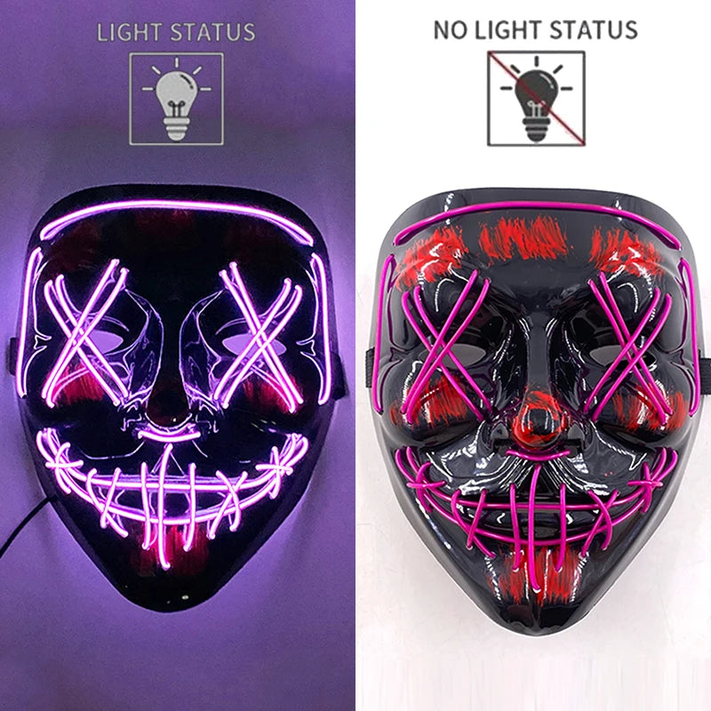 New Designed Glowing Halloween Party Mask Flashing LED Masks EL Neon Light Cosplay Mask Costume Props Glow Party Supplies