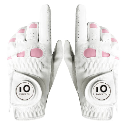 2 Pack or 1 Pair Cabretta Leather Womens Golf Gloves With Ball Marker Left Right Hand Extra Grip Ladies Sizes S M L XL