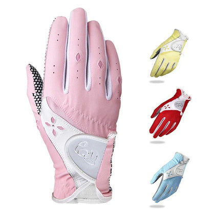 Golf Women's Gloves PU Leather Left and Right Hands 1 Pair of Anti Slip Particles With Breathable Outdoor Sports Gloves