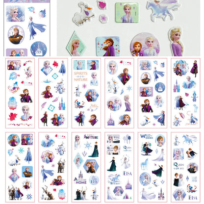 3/6/12Sheets Cute Disney Cartoon 3D Bubble Sticker Princess Mickey Mouse Cars Decals Kawaii Reward 3D Puffy Sticker for Kids Toy